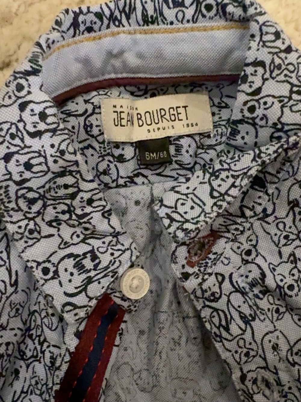 Jean Bourget Light Blue Button-Down Shirt with Navy Floral Print